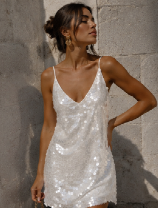Alba | Vestido corto lentejuelas blanco